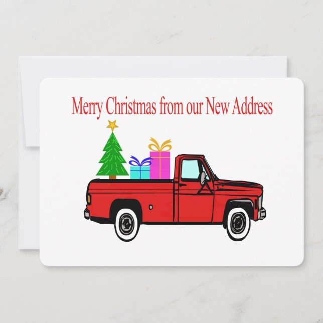 Merry Christmas New address Car and tree Holiday Card (Front)