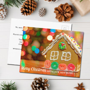 Merry Christmas New Home Address Gingerbread House Postcard