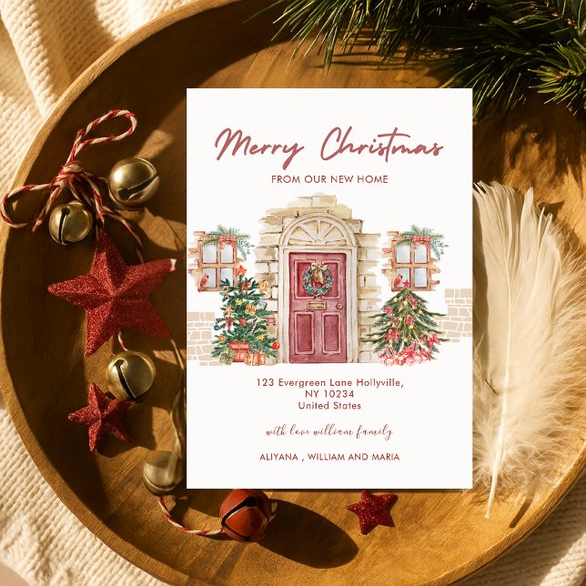 Merry Christmas New Home Door Moving   Announcement Postcard (Creator Uploaded)