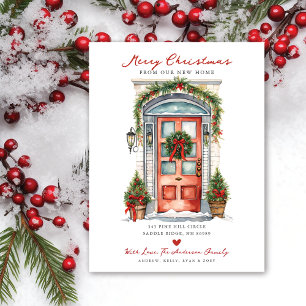 Merry Christmas New Home Door Moving Announcement Postcard