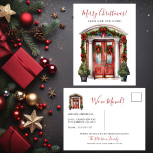 Merry Christmas New Home Front Door Moving Announcement Postcard