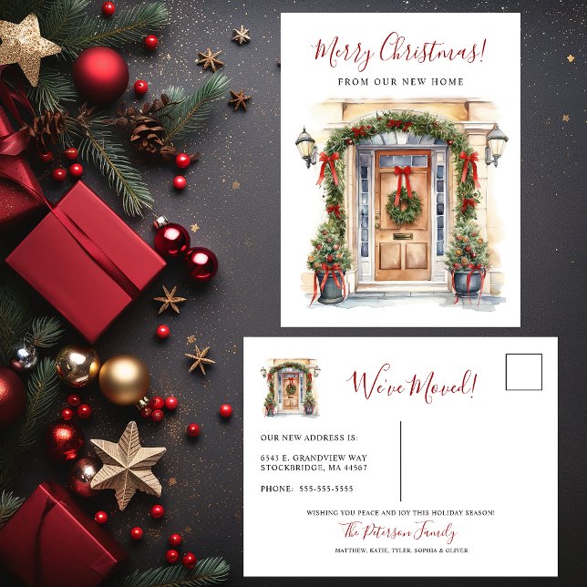 Merry Christmas New Home Front Door Moving Announcement Postcard (Creator Uploaded)