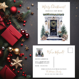 Merry Christmas New Home Front Door Moving Announcement Postcard