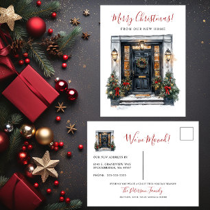 Merry Christmas New Home Front Door Moving Announcement Postcard