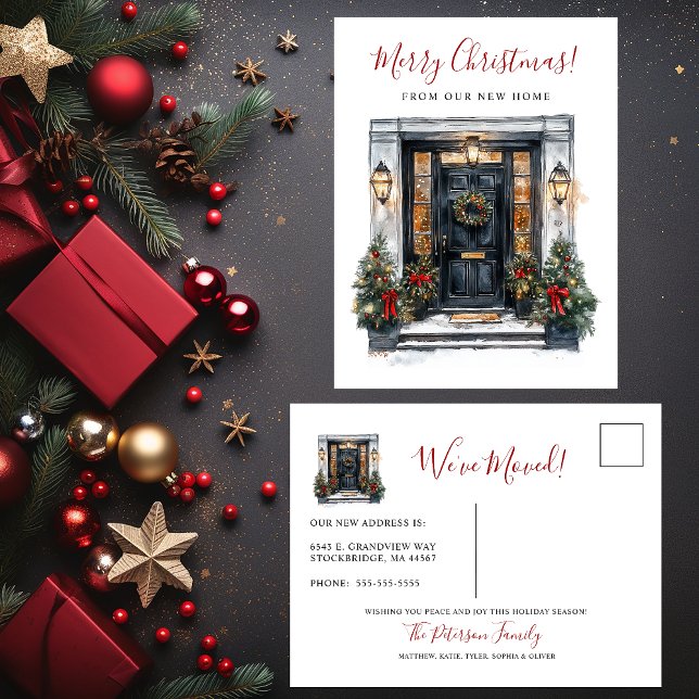 Merry Christmas New Home Front Door Moving Announcement Postcard (Creator Uploaded)