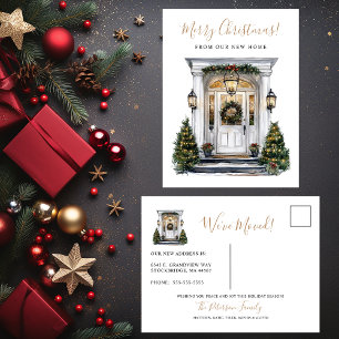 Merry Christmas New Home Front Door Moving Announcement Postcard