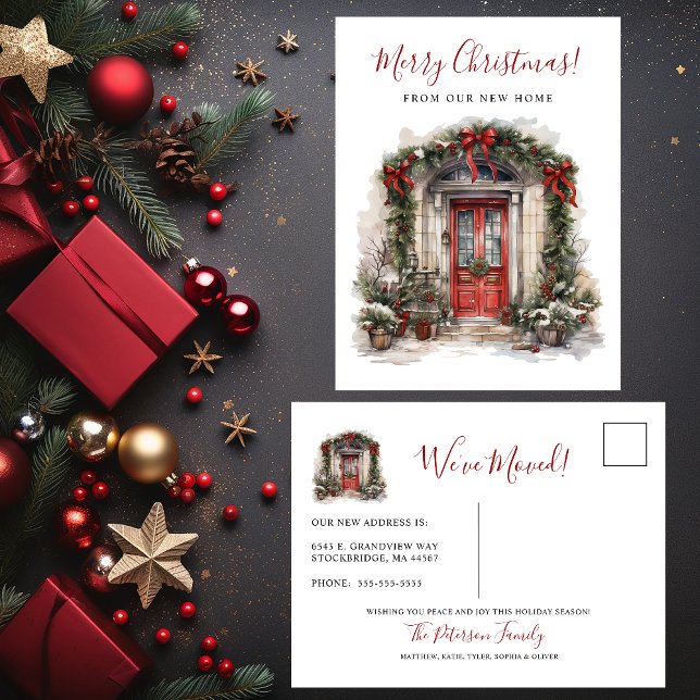 Merry Christmas New Home Front Door Moving Announcement Postcard (Creator Uploaded)