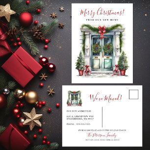 Merry Christmas New Home Front Door Moving Announcement Postcard