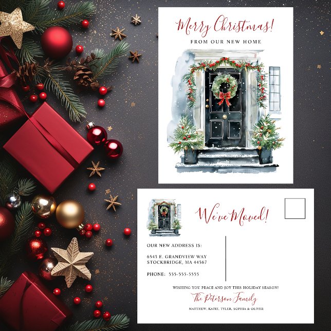 Merry Christmas New Home Front Door Moving Announcement Postcard (Creator Uploaded)