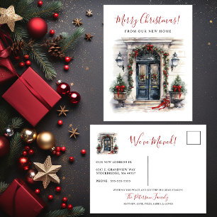 Merry Christmas New Home Front Door Moving Announcement Postcard