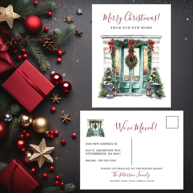 Merry Christmas New Home Front Door Moving Announcement Postcard (Creator Uploaded)