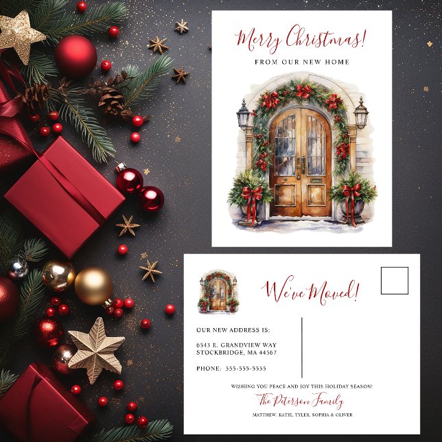 Merry Christmas New Home Front Door Moving Announcement Postcard (Creator Uploaded)