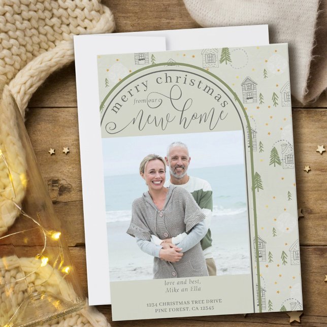 Merry Christmas New Home Photo Pine Village Moving Announcement (Creator Uploaded)