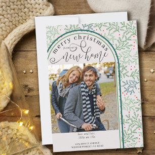 Merry Christmas New Home Photo Winter Greenery Announcement