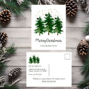 Merry Christmas New Home Pine Trees Announcement Postcard