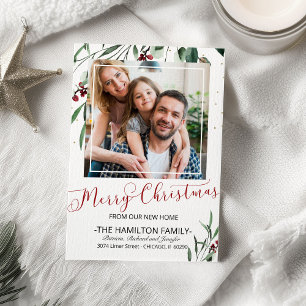 Merry Christmas New Home Red Calligraphy Moving Holiday Card