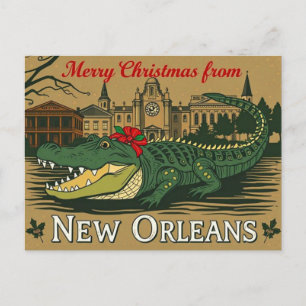 Merry Christmas New Orleans Alligator Holiday Postcard