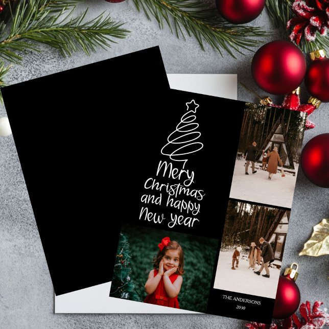 Merry Christmas New Year 3 Photo Collage  Holiday Card (Creator Uploaded)