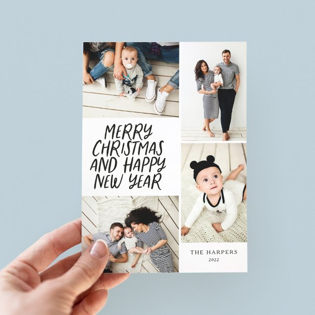 Merry Christmas New Year 4 Photo Collage Holiday Card (Creator Uploaded)