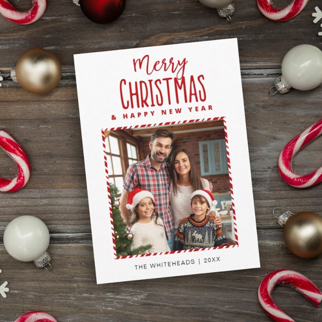 Merry Christmas New Year Candy Cane Photo Holiday Card (Creator Uploaded)