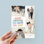 Merry Christmas New Year Colourful 4 Photo Collage Holiday Card<br><div class="desc">This stylish and festive 4-Photo holiday card features handwritten style greeting in bright colours and a photo collage showcasing your photos. The back side features a floating dot pattern with matching colours. Turn the photos that you love into a personalised holiday card this year. Quick and To customise even further,...</div>