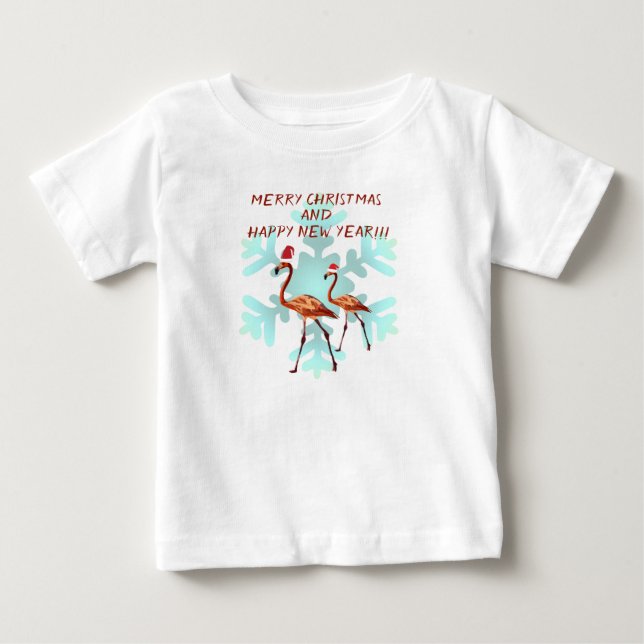 Merry Christmas,  New Year Flamingo Baby Shirt (Front)