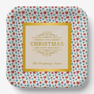 Merry Christmas & New Year gift background pattern Paper Plate