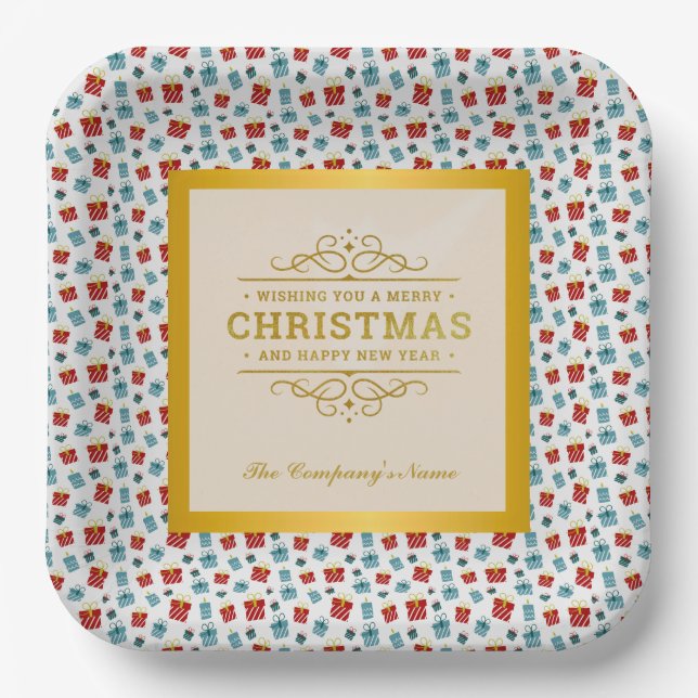 Merry Christmas & New Year gift background pattern Paper Plate (Front)