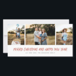 Merry Christmas New Year Modern 3 Photo Collage Ho Holiday Card<br><div class="desc">This stylish design features a 3 photo collage with modern handwritten styled greeting. Comes with a whimsical snowfall pattern on the back.</div>