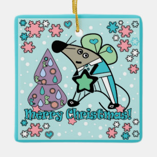 Merry Christmas New Year Symbol Mouse Cartoon cute Ceramic Ornament