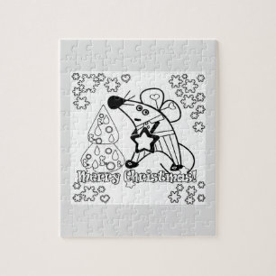 Merry Christmas New Year Symbol Mouse Cartoon cute Jigsaw Puzzle