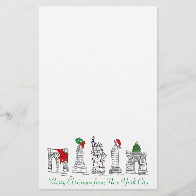 Merry Christmas New York City Holiday Landmarks NY Stationery (Front)