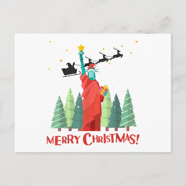 Merry Christmas New York Santa Claus Statue Of Lib Postcard (Front)