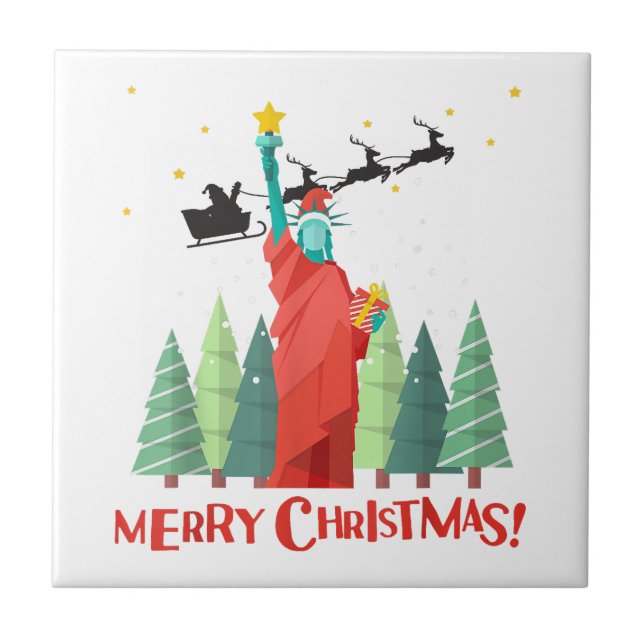 Merry Christmas New York Santa Claus Statue Of Lib Tile (Front)