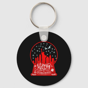 Merry Christmas New York Skyline In Snow Globe Sno Key Ring