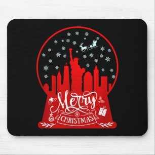Merry Christmas New York Skyline In Snow Globe Sno Mouse Pad
