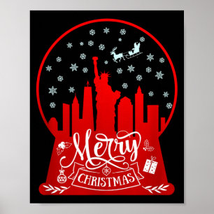 Merry Christmas New York Skyline In Snow Globe Sno Poster