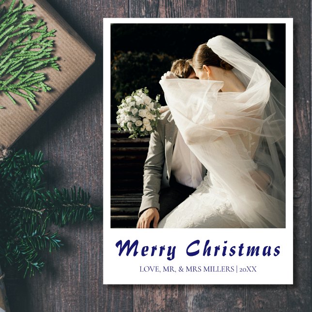 Merry Christmas Newlywed Photo Midnight Blue Holiday Card (Creator Uploaded)