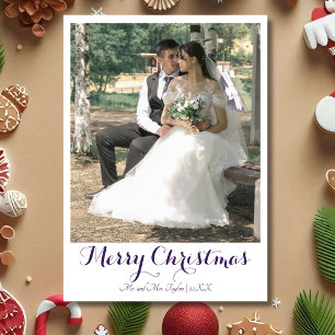 Merry Christmas Newlywed Photo Midnight Purple Holiday Card