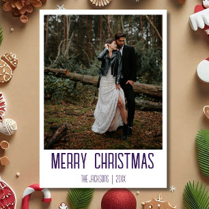 Merry Christmas Newlywed Photo Midnight Purple Holiday Card