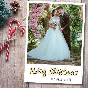 Merry Christmas Newlywed Photo Soft Gold Holiday Card