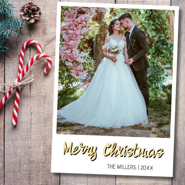 Merry Christmas Newlywed Photo Soft Gold Holiday Card (Creator Uploaded)
