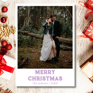Merry Christmas Newlywed Photo Soft Lilac Holiday Card