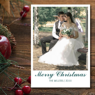 Merry Christmas Newlywed Photo Transformative Teal Holiday Card