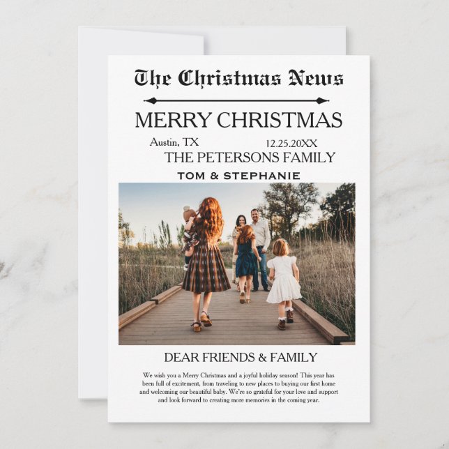 Merry Christmas Newspaper Family Photo Holiday Card (Front)