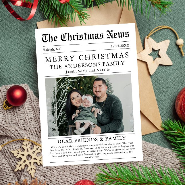 Merry Christmas Newspaper Family Photo Holiday Card (Creator Uploaded)