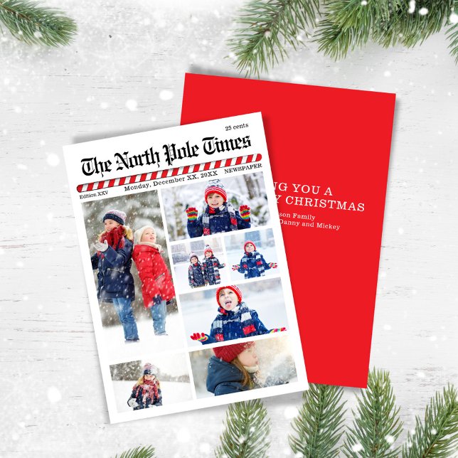 Merry Christmas Newspaper Multi Photo Holiday Card (The North Pole Times Multi photo holiday greeting card.)