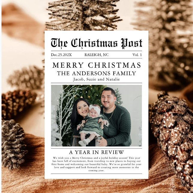 Merry Christmas Newspaper Photo A Year in Review Holiday Card (Creator Uploaded)