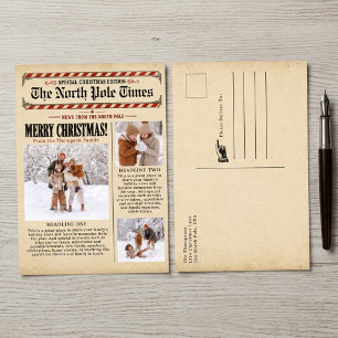 Merry Christmas Newspaper Photo Collage Vintage Holiday Postcard