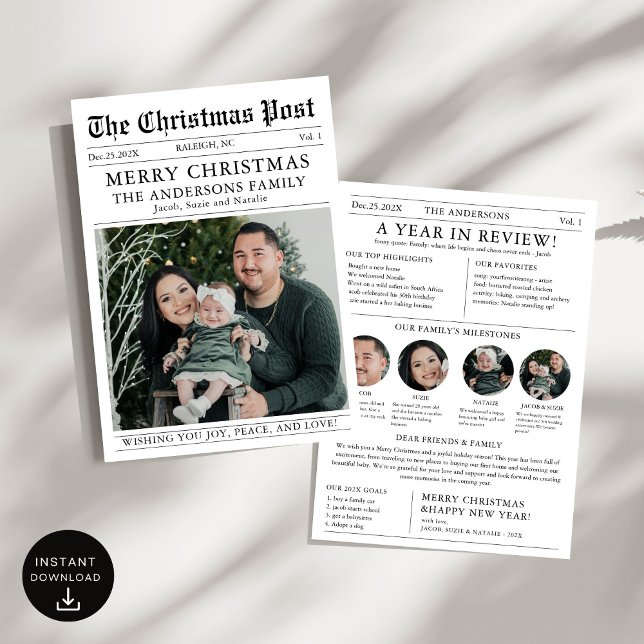 Merry Christmas Newspaper Year in Review Photo Holiday Card (Creator Uploaded)